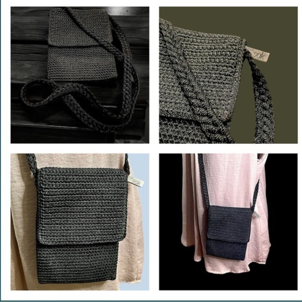 The Sak small crossbody crochet purse,
zip closure w/silver finish&logo puller.🖤